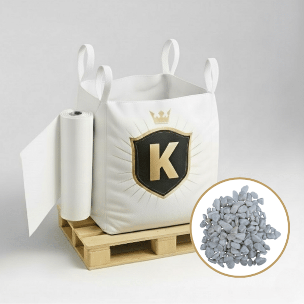 Kit galets blanc + géotextile = 1 big bag galet de marbre blanc 12/25 1.5t [environ 20m2 sur 5cm d'épaisseur] + 1 géotextile 25m2