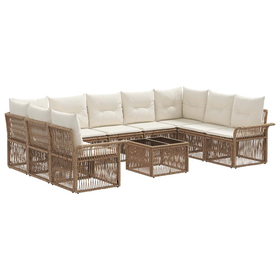 Ensemble de canapé de jardin 10 pcs beige polyrotin