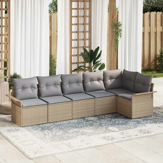 Ensemble de canapé de jardin avec coussin 6 pcs beige polyrotin