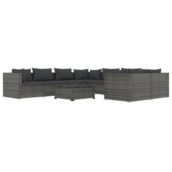 Salon de jardin 9 pcs avec coussins résine tressée gris