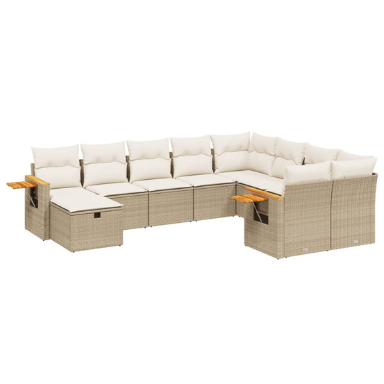 Salon de jardin avec coussins 10 pcs beige résine tressée