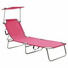 Transat chaise longue bain de soleil lit de jardin terrasse meuble d'extérieur pliable avec auvent acier rose magento 02_0012
