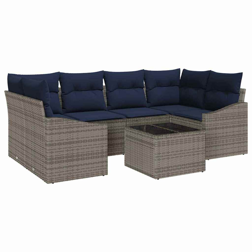 Ensemble de canapés avec coussin 7 pcs gris et marine polyrotin