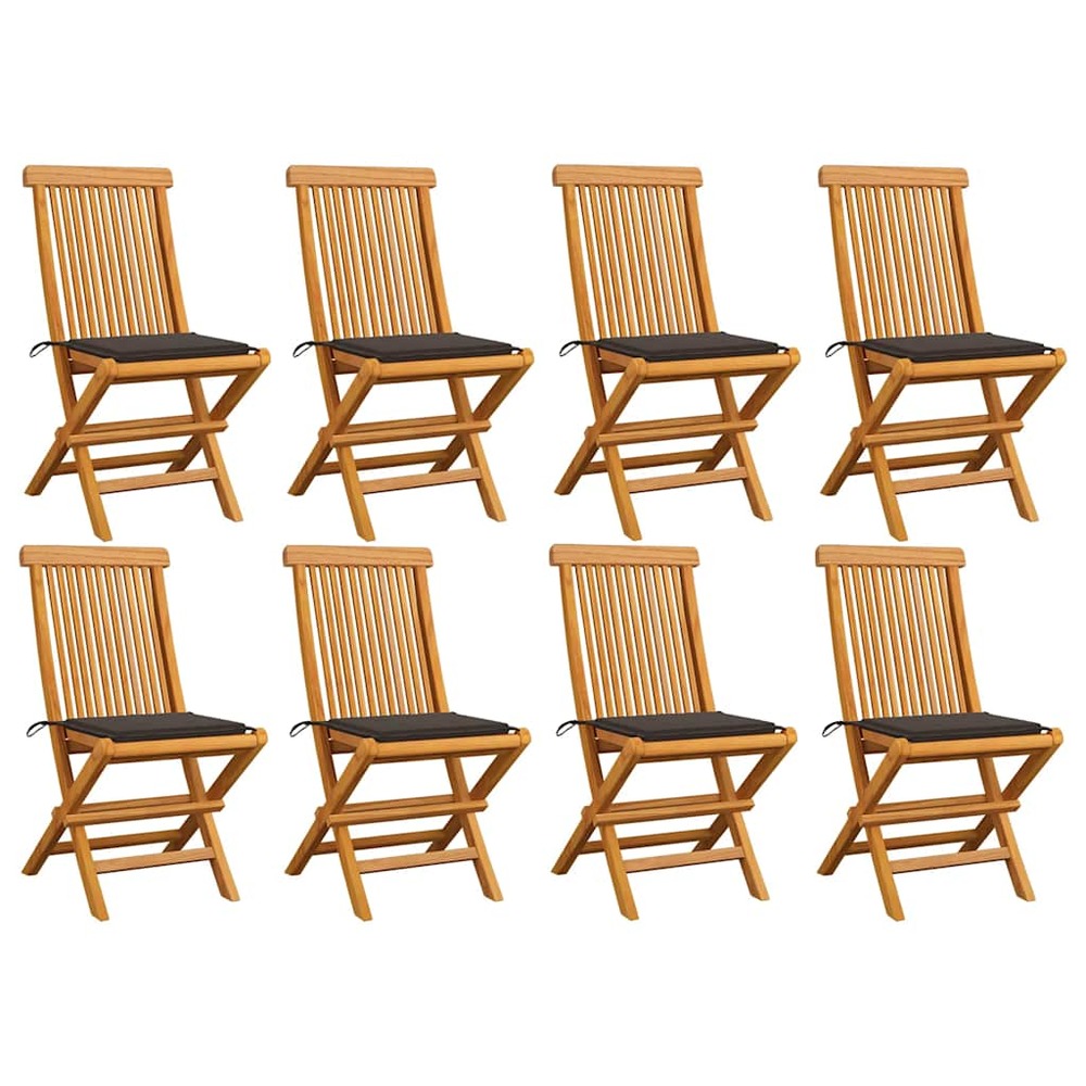 Chaises de jardin et coussins taupe lot de 8 bois teck massif