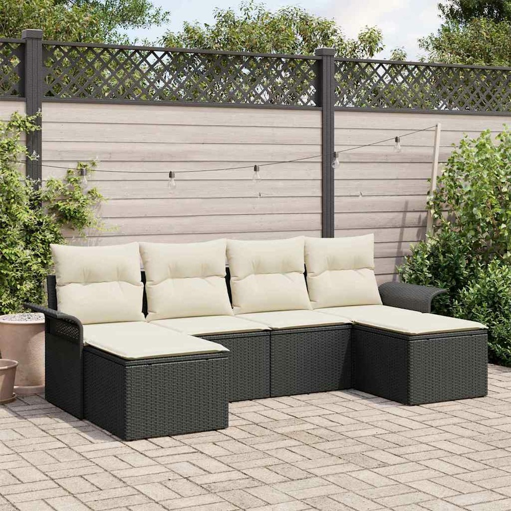 Ensemble de canapé de jardin avec coussin 6 pcs noir polyrotin