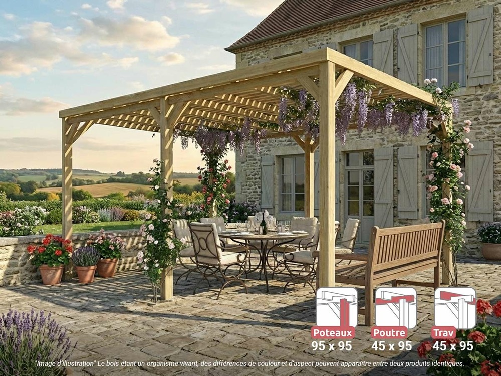Pergola en bois toulouse avec toit semi-ouvert 600 x 400 cm