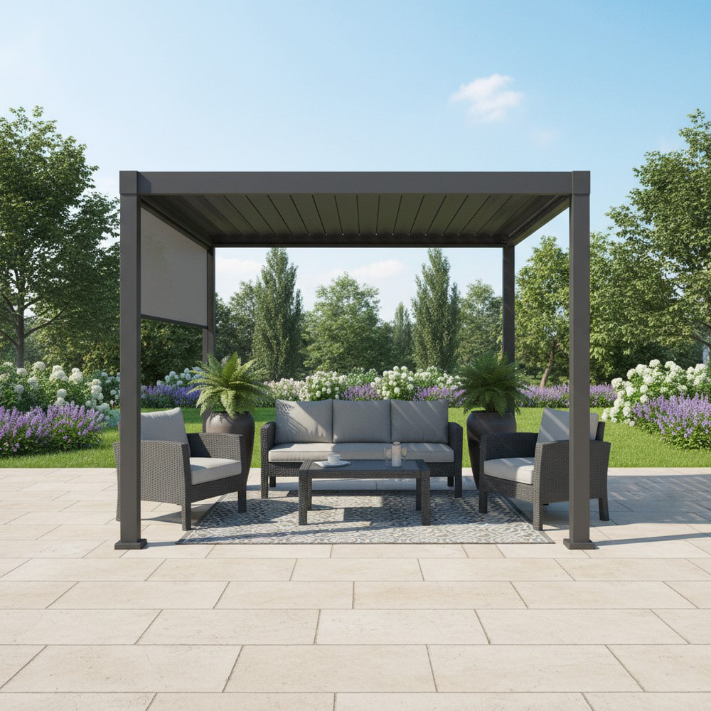 Store textilène gris 3 m pour pergola zeus