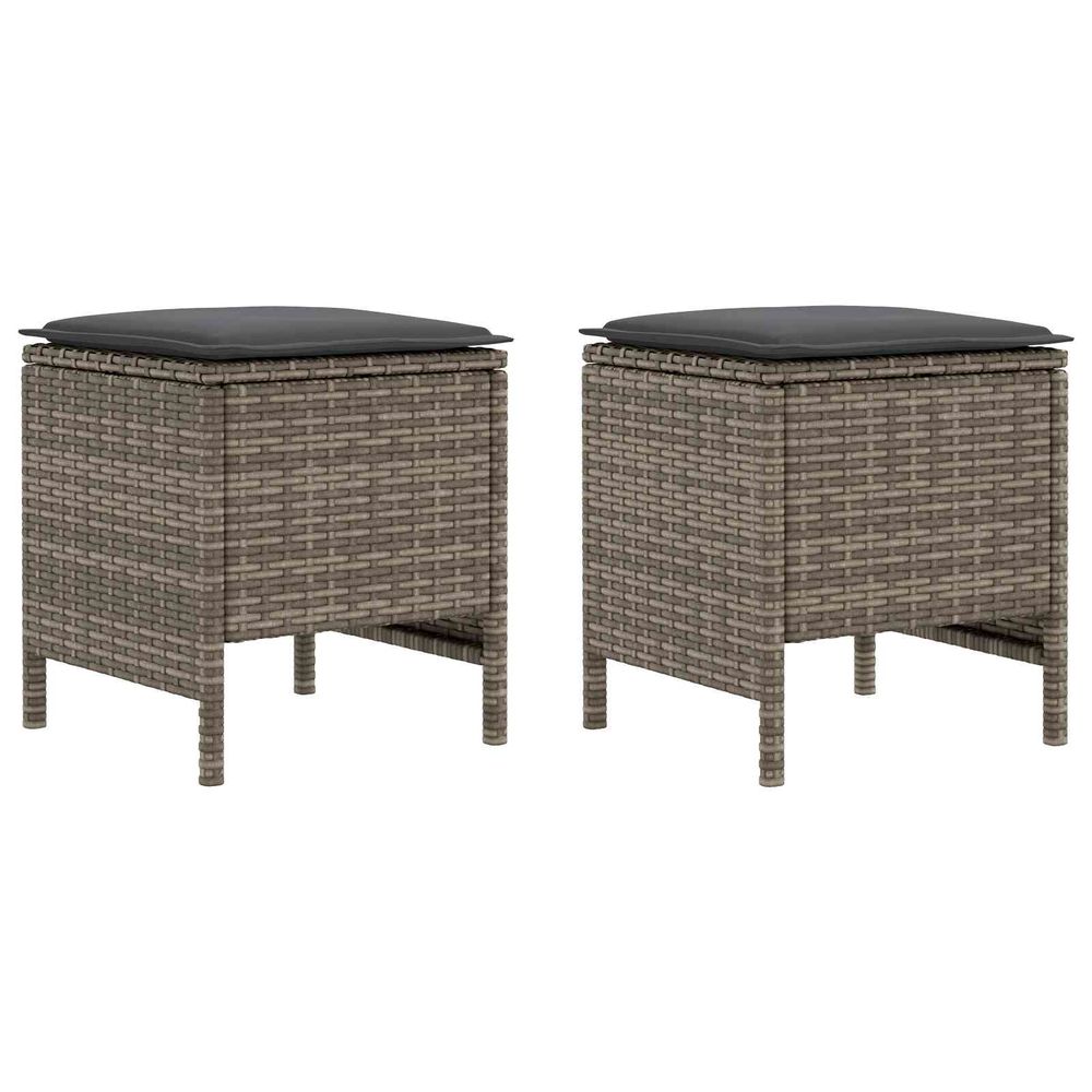 2 pc pouf de jardin rotin pe gris et gris foncé