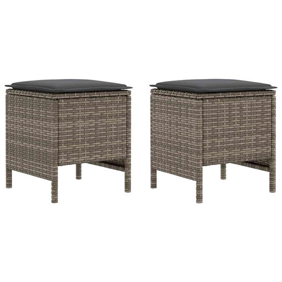 2 pc pouf de jardin rotin pe gris et gris foncé