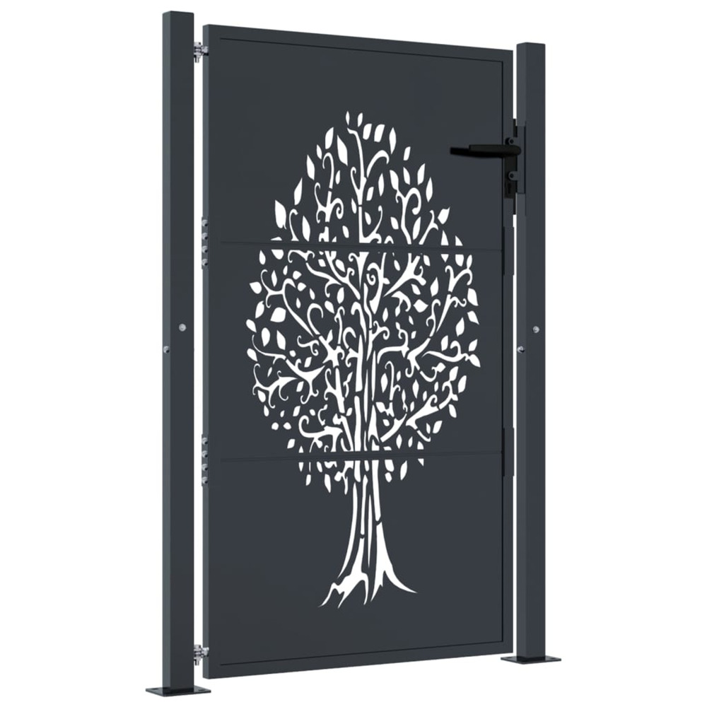 Portail de jardin anthracite 100x125 cm acier conception d'arbre