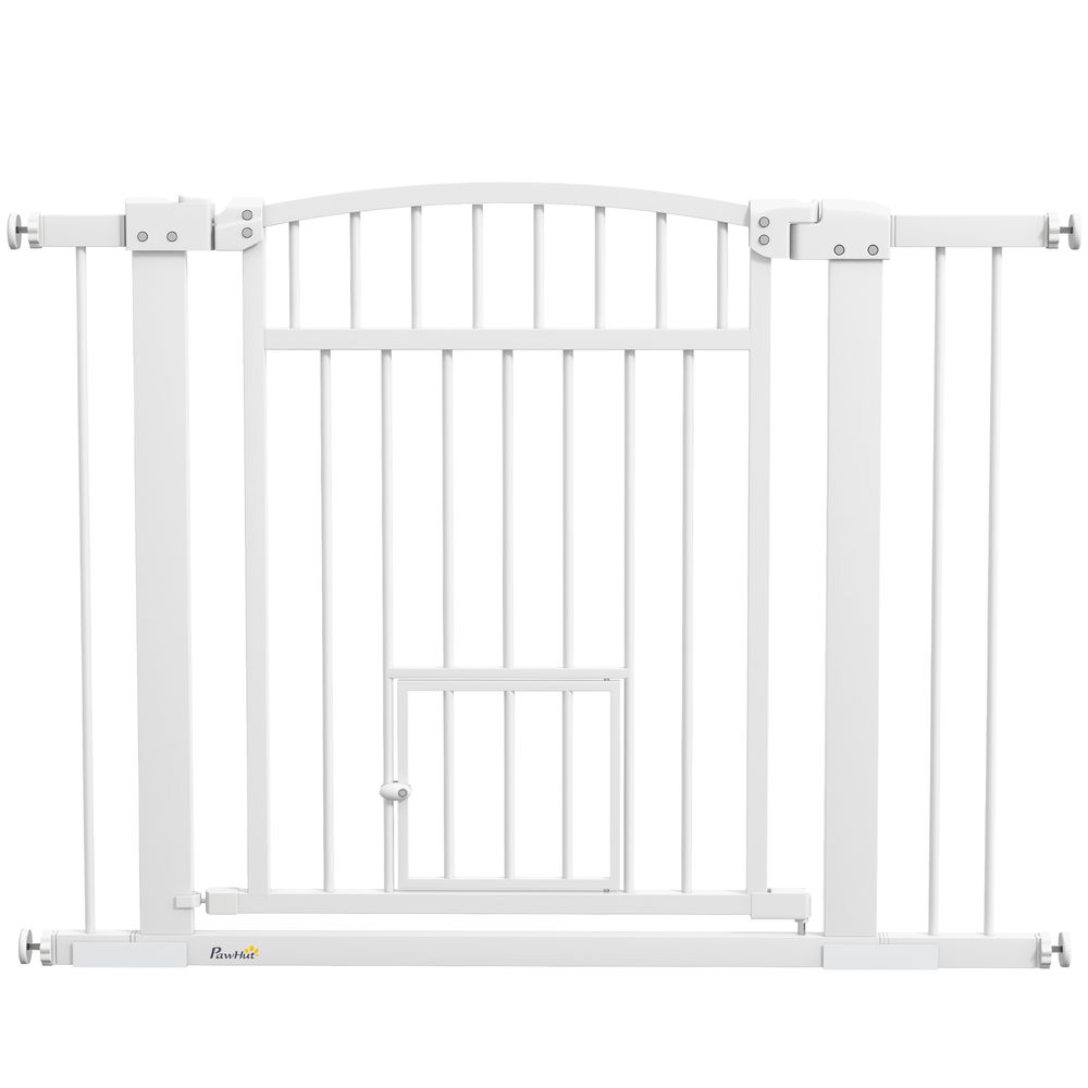 Barrière de sécurité acier animaux maison avec chatière intégrée 104x77cm blanc