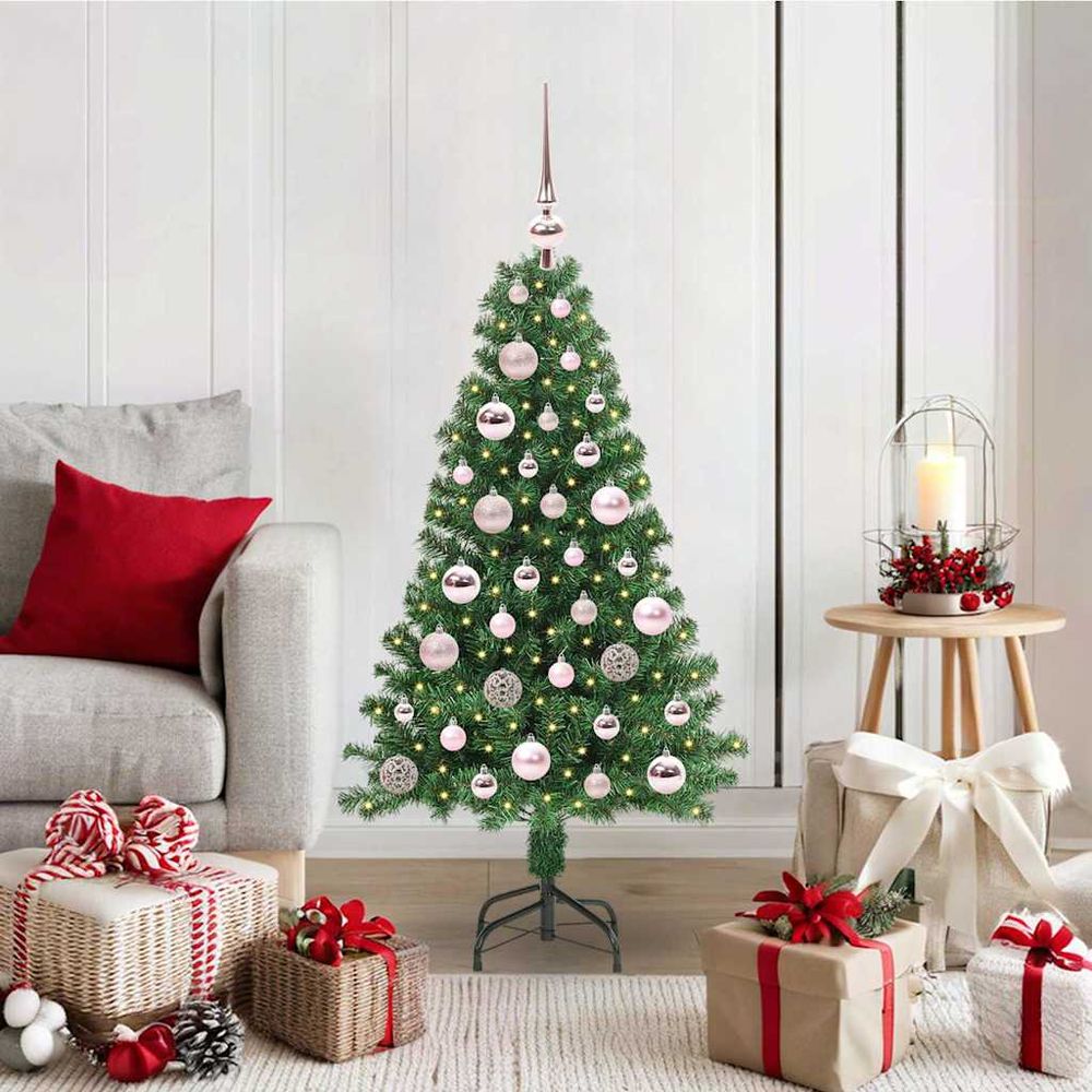 Sapin de noël lumineux 120cm prêt à décorer, guirlande led 8 modes et boules