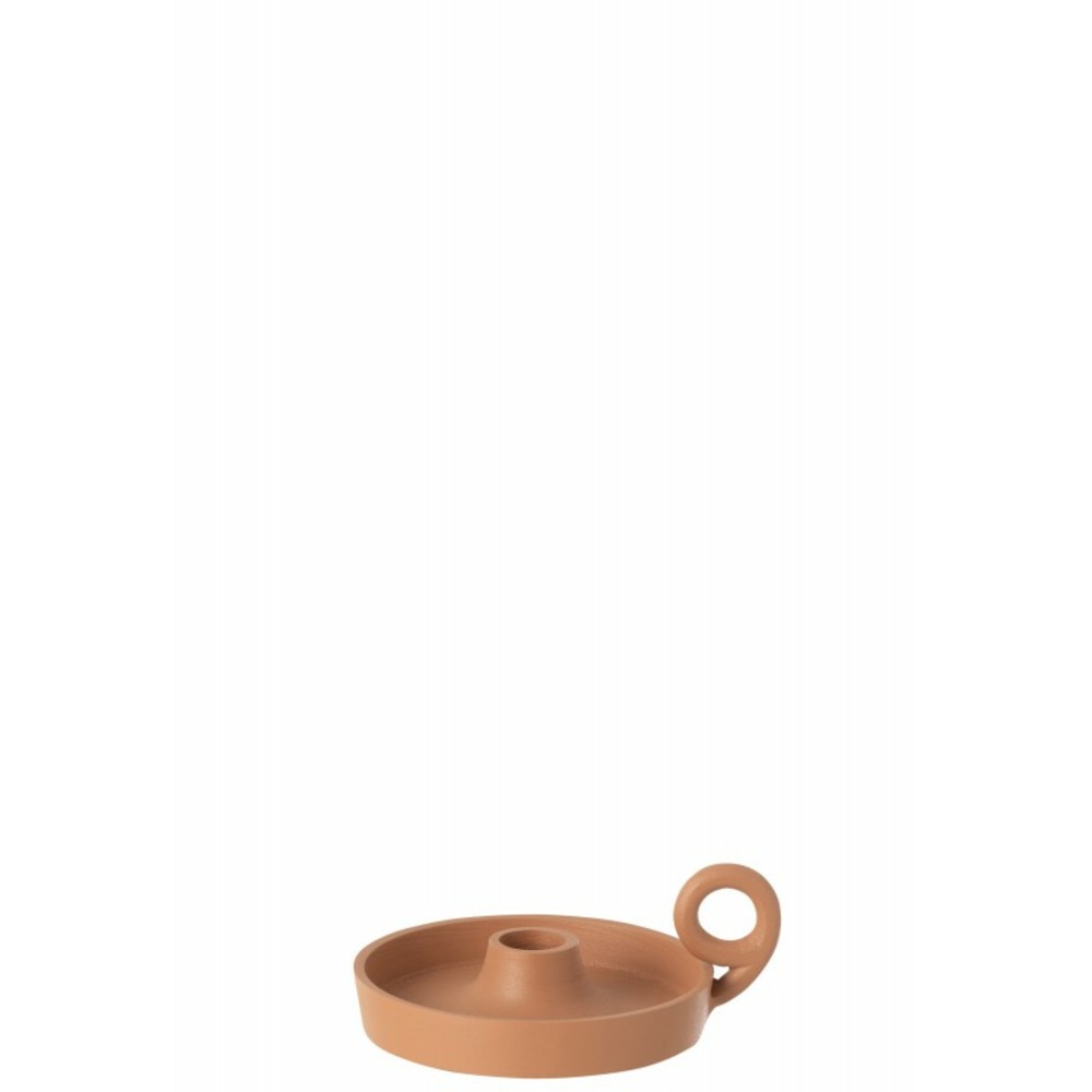 Bougeoir rond plat en aluminium pêche 15x12x5cm