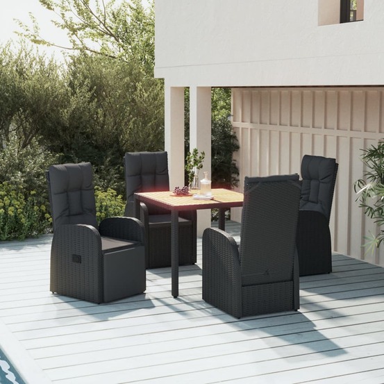 Ensemble à manger de jardin coussins 5pcs noir résine tressée