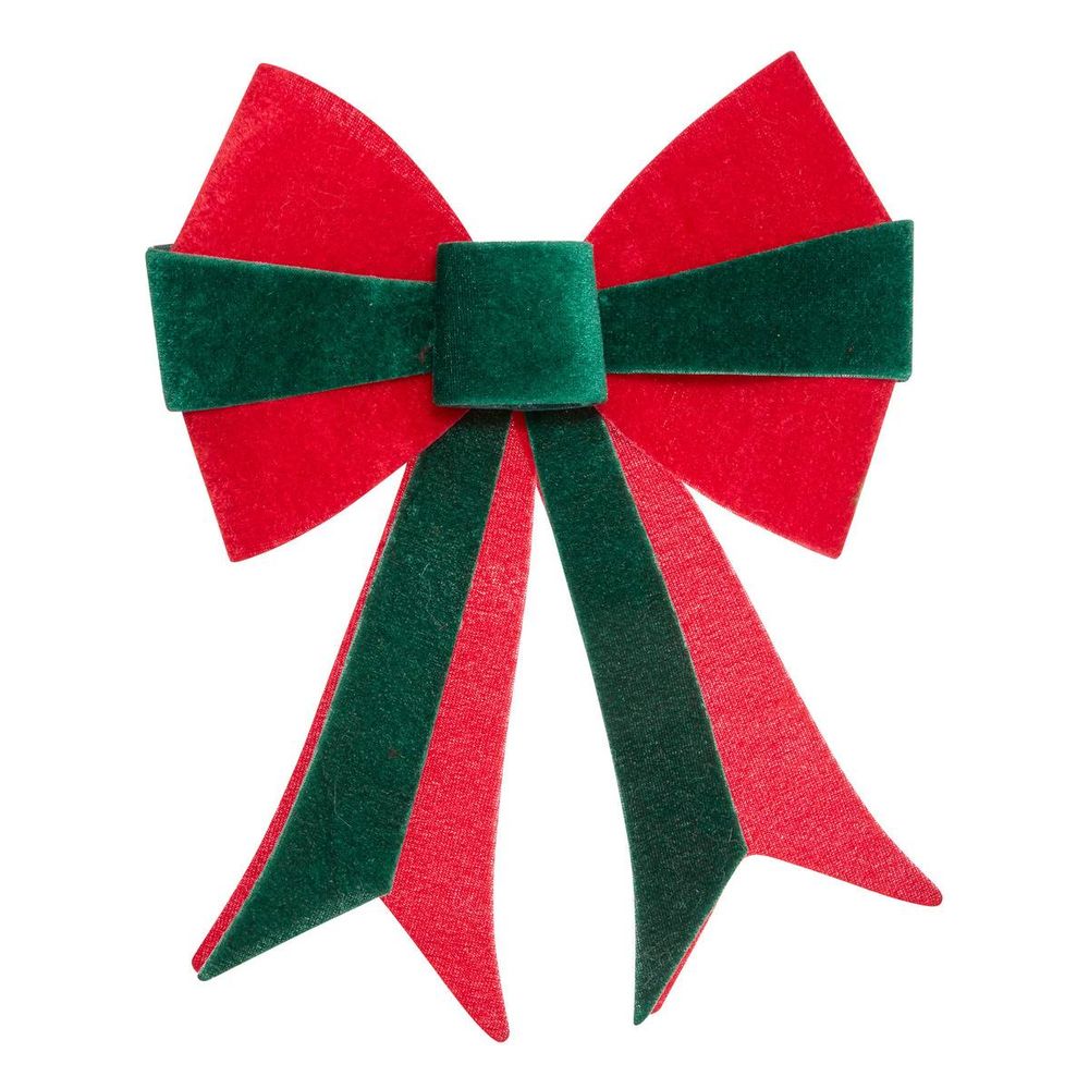 Nœud de sapin double en velours rouge et vert 30 x 22 cm