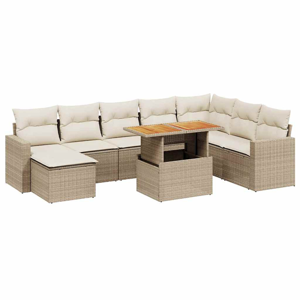 Salon de jardin avec coussins 9 pcs beige résine tressée