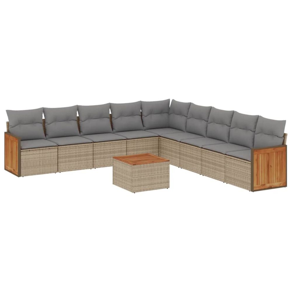 Salon de jardin avec coussins 10 pcs beige résine tressée