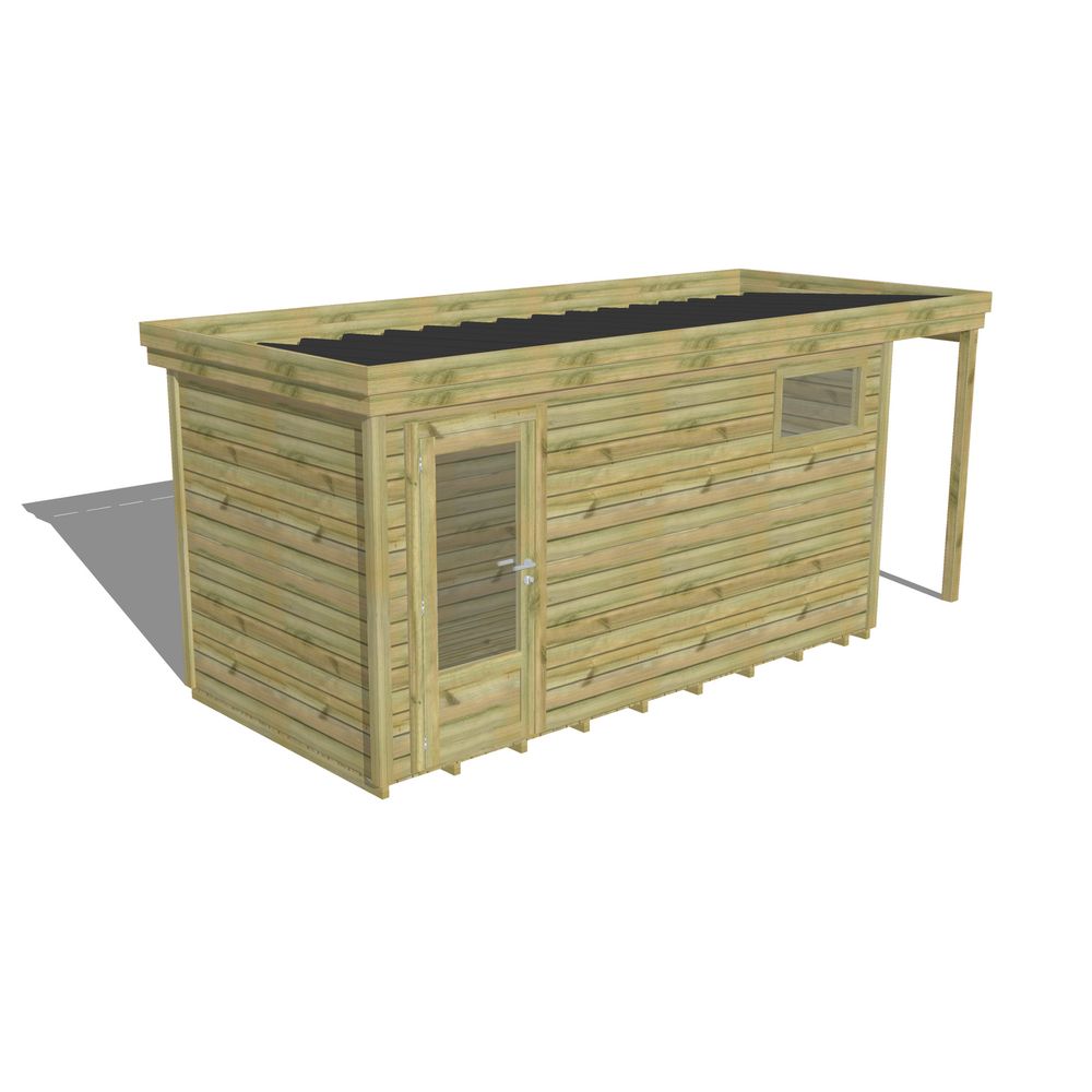 Abri de jardin bois pin traité autoclave 27mm - 5,34x2,14m / 11m2 - bac acier - plancher bois