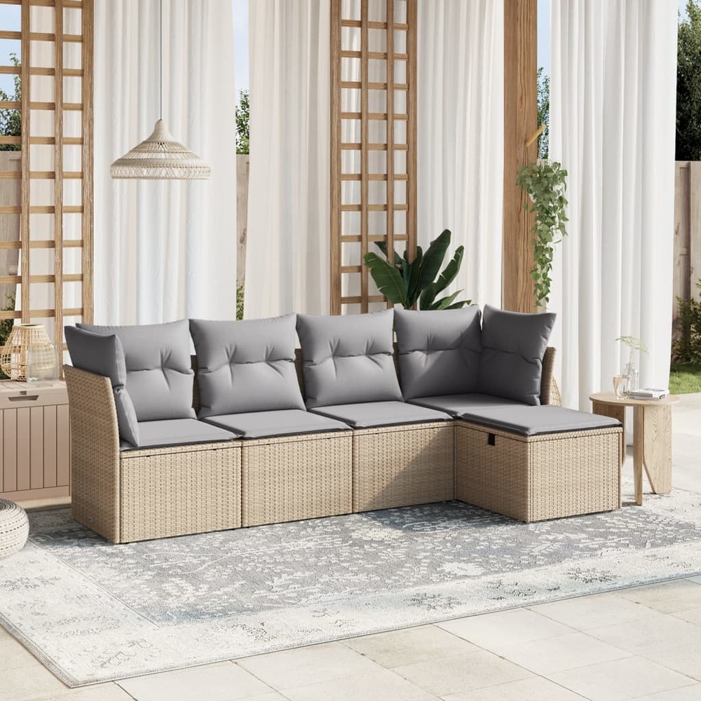 Salon de jardin avec coussins 5pcs mélange beige résine tressée