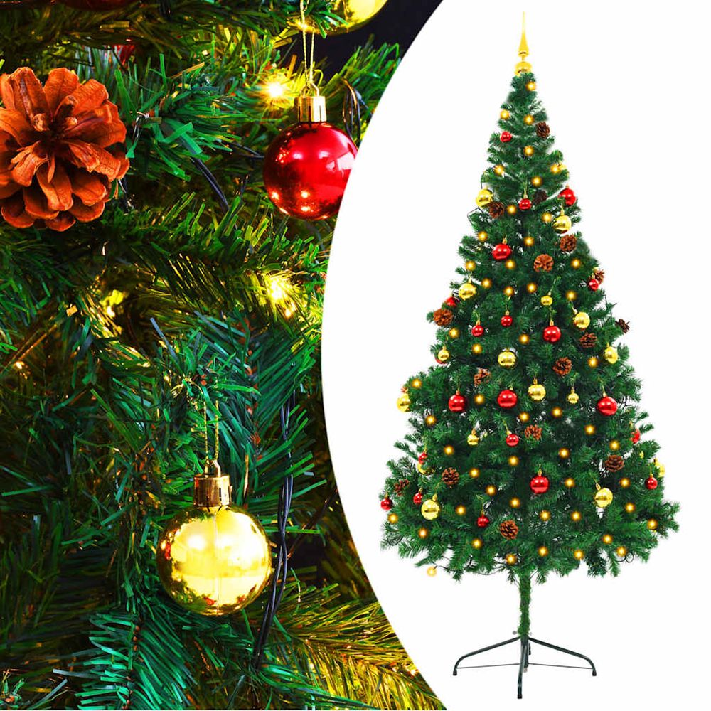 Arbre de noël artificiel pré-éclairé avec boules vert 210 cm