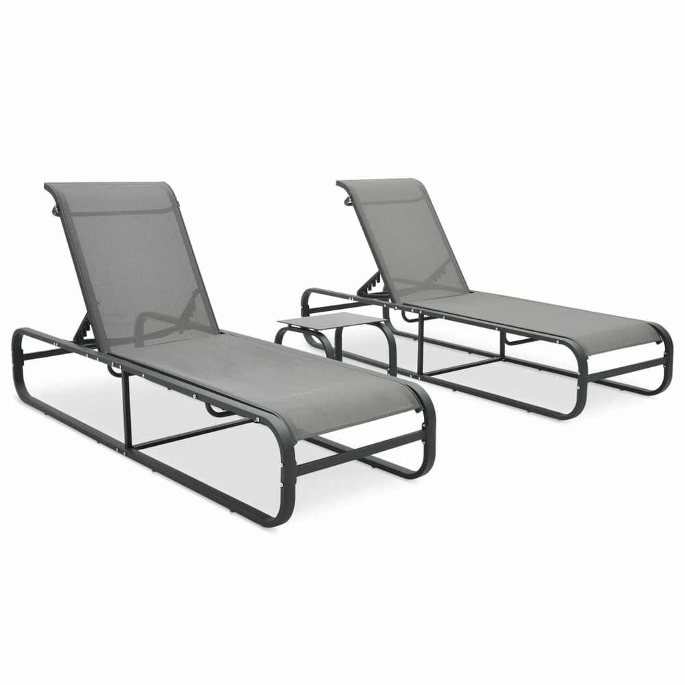 Lot de 2 transats chaise longue bain de soleil lit de jardin terrasse meuble d'extérieur avec table textilène et aluminium gr