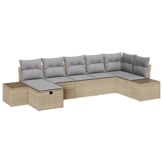 Ensemble de canapé de jardin 7 pièces avec coussins beige poly rotin