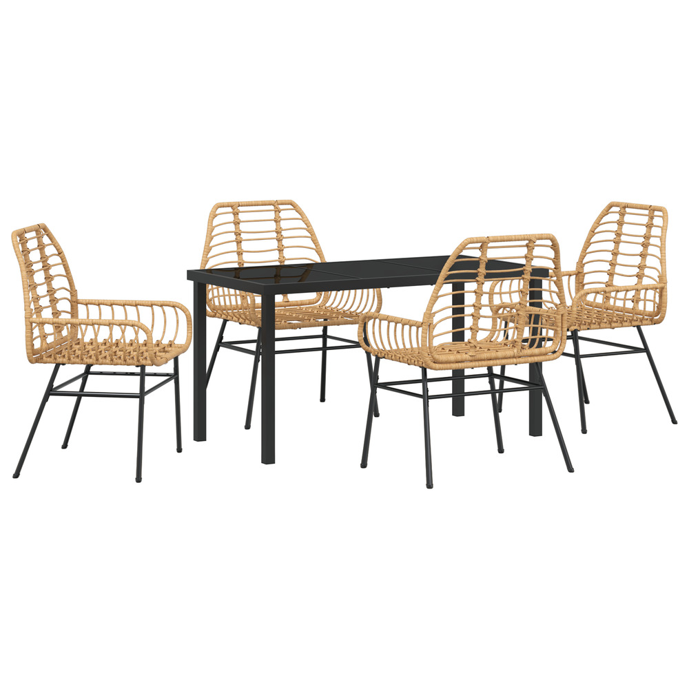 Ensemble de dining de jardin 5 pièces marron poly rotin