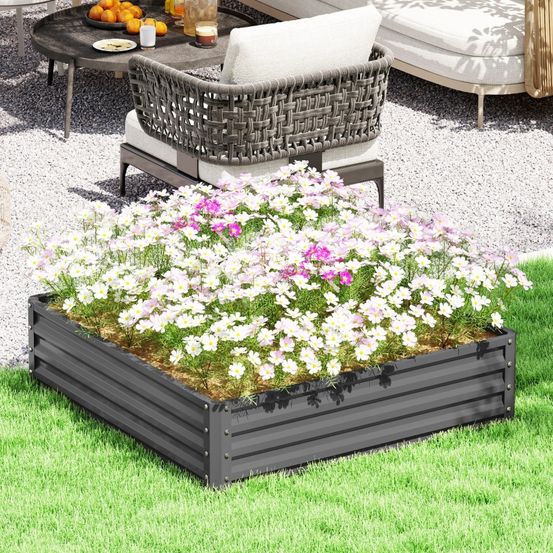 Carré potager acier galvanisé jardin terrasse culture légumes 120x120cm gris
