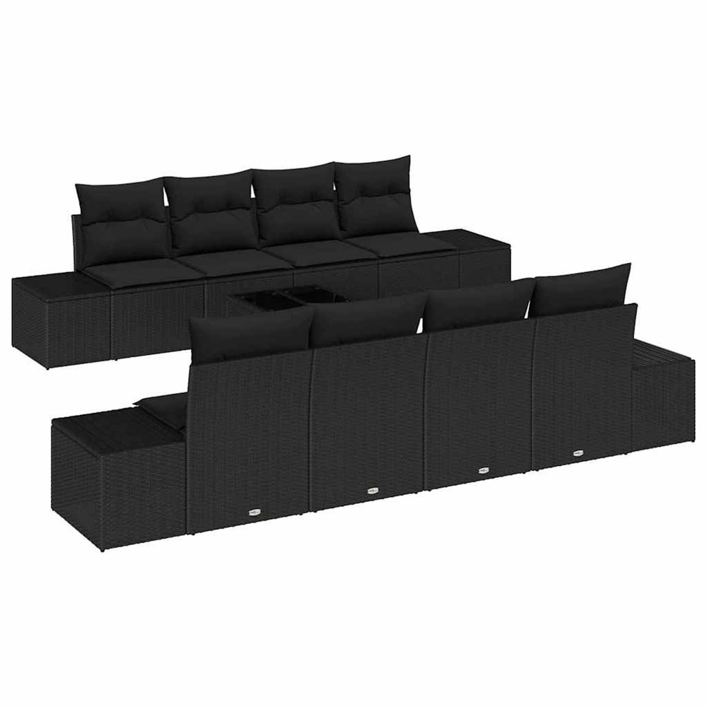 Ensemble de canapé de jardin avec coussin 7 pcs noir polyrotin