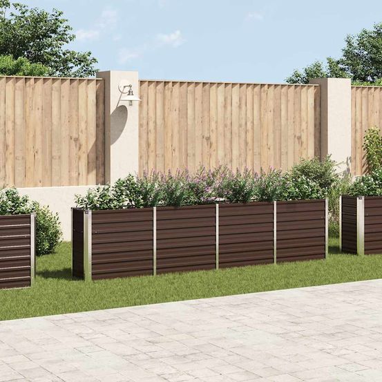 Très grande jardinière surélevée acier galvanisé 320x40x77 cm marron