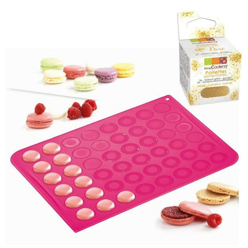 Tapis silicone pour macarons + paillettes dorées