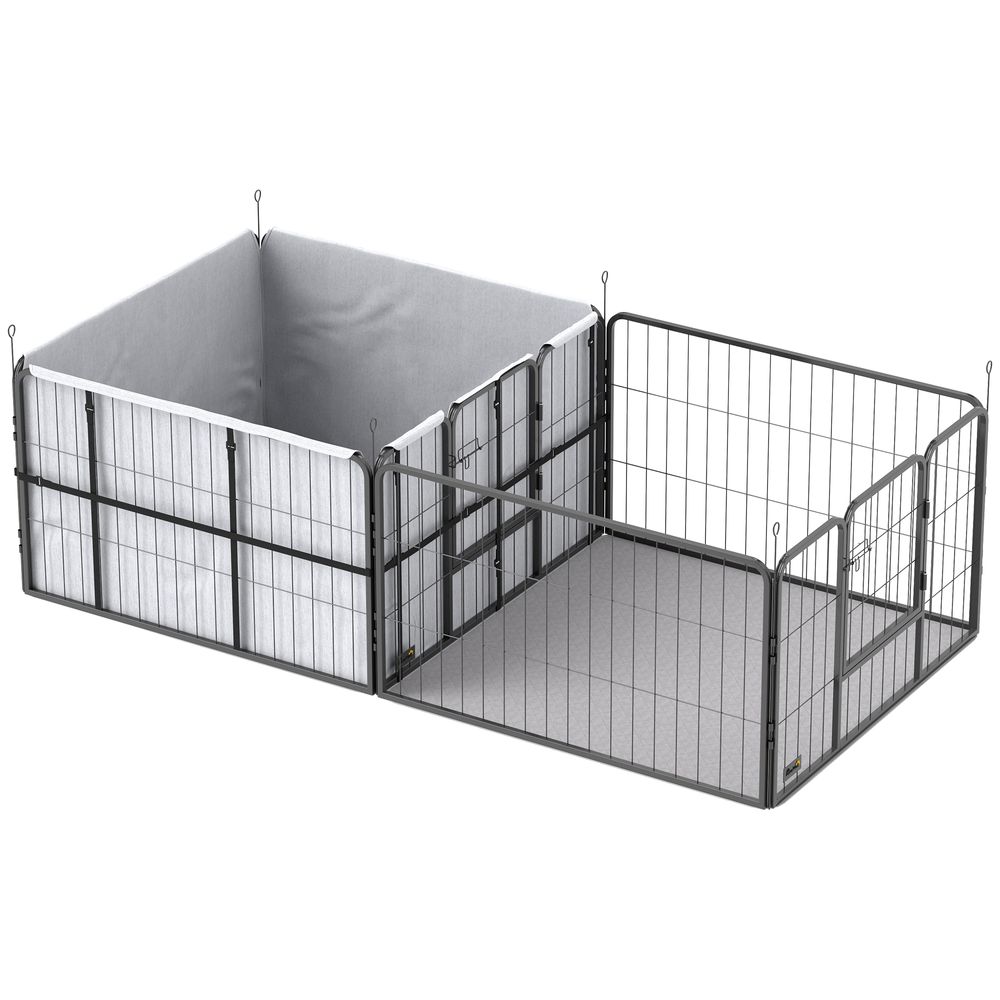 Caisse de mise bas acier noir 7 panneaux 203 x 102 x 60 cm avec tapis lavable