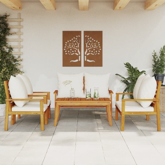 Salon de jardin avec coussins 5 pcs bois d'acacia solide