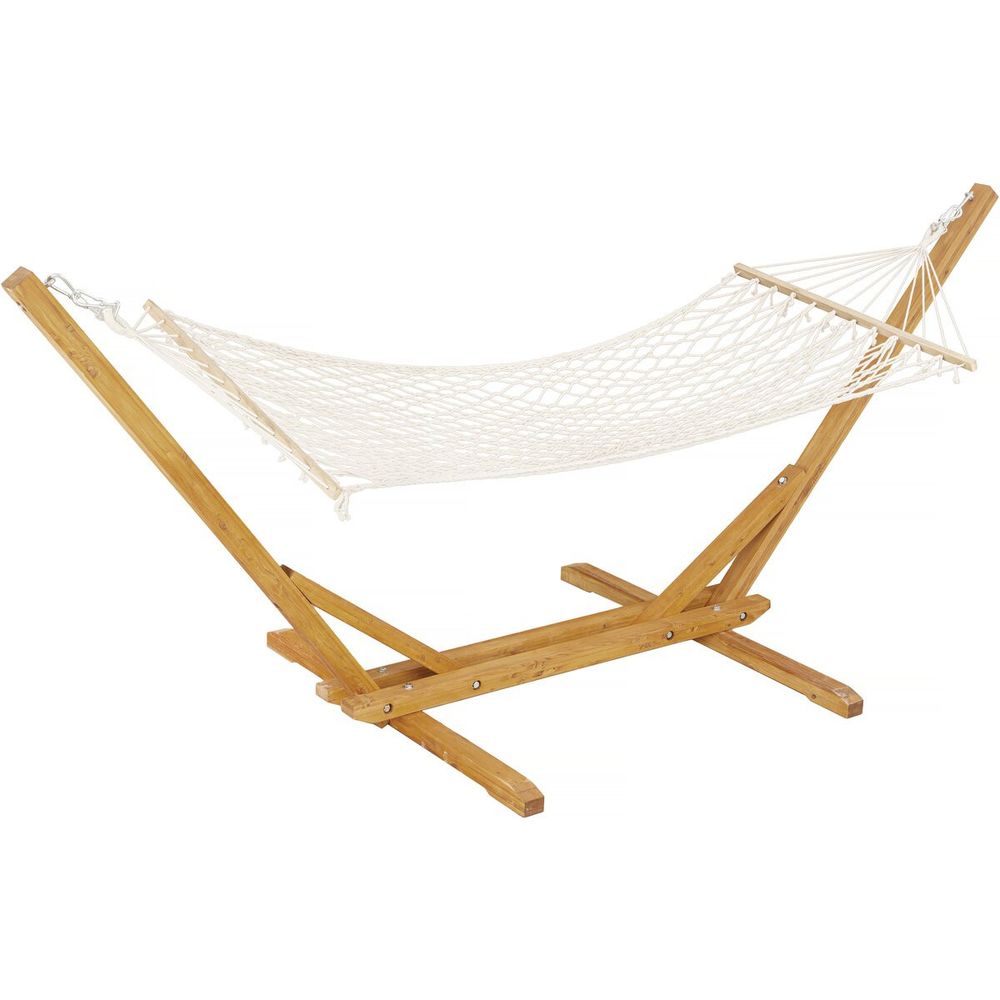 Hamac bois avec toile en macramé 