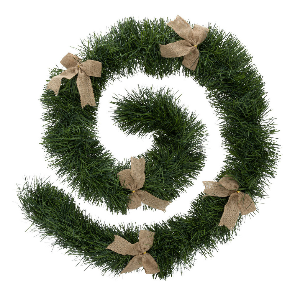 Guirlande de noël large 20 cm vert avec déco noeuds en jute longueur 2.7 mètres