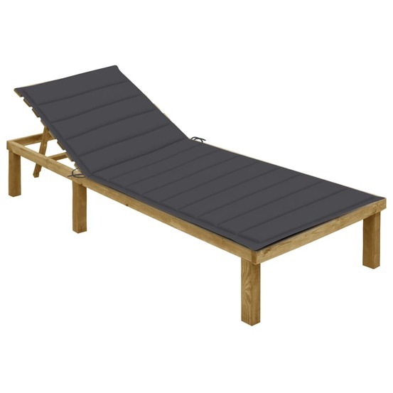 Transat chaise longue bain de soleil lit de jardin terrasse meuble d'extérieur avec coussin anthracite bois de pin imprégné 0