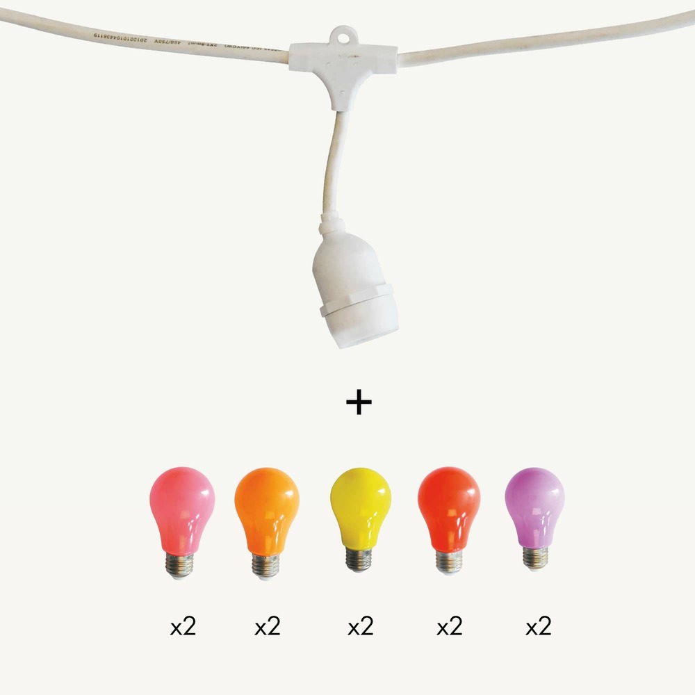 Guirlande guinguette java e27 - 10 ampoules a60 couleurs chaudes - 5m - prolongeable