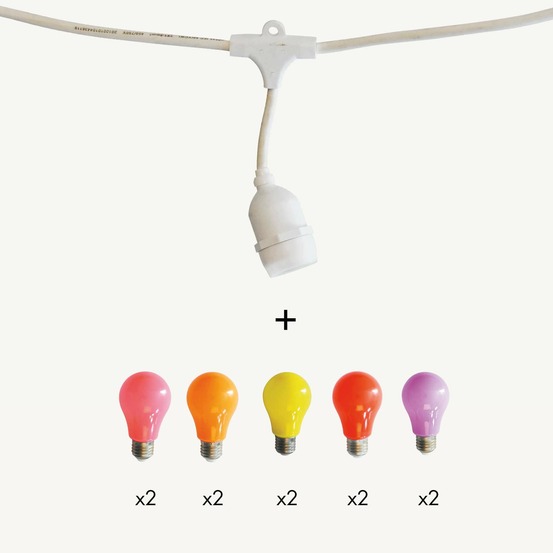 Guirlande guinguette java e27 - 10 ampoules a60 couleurs chaudes - 5m - prolongeable