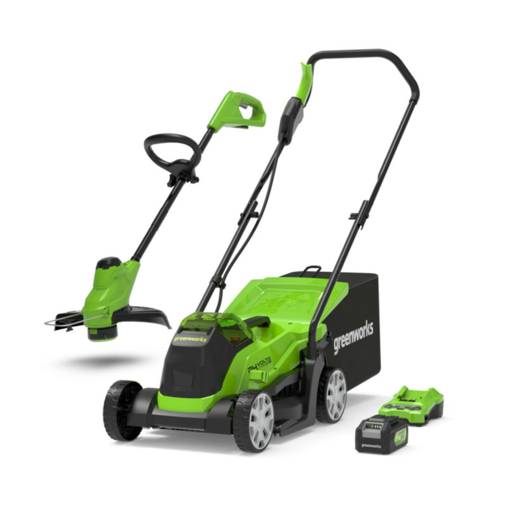 Tondeuse + coupe-bordure 24v greenworks - batterie 4,0ah - chargeur - gd24lm33lt25k4