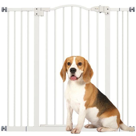 Barrière extensible pour chien métal intérieur sans perçage avec porte 74-100x94cm blanc - comfortxl pet living
