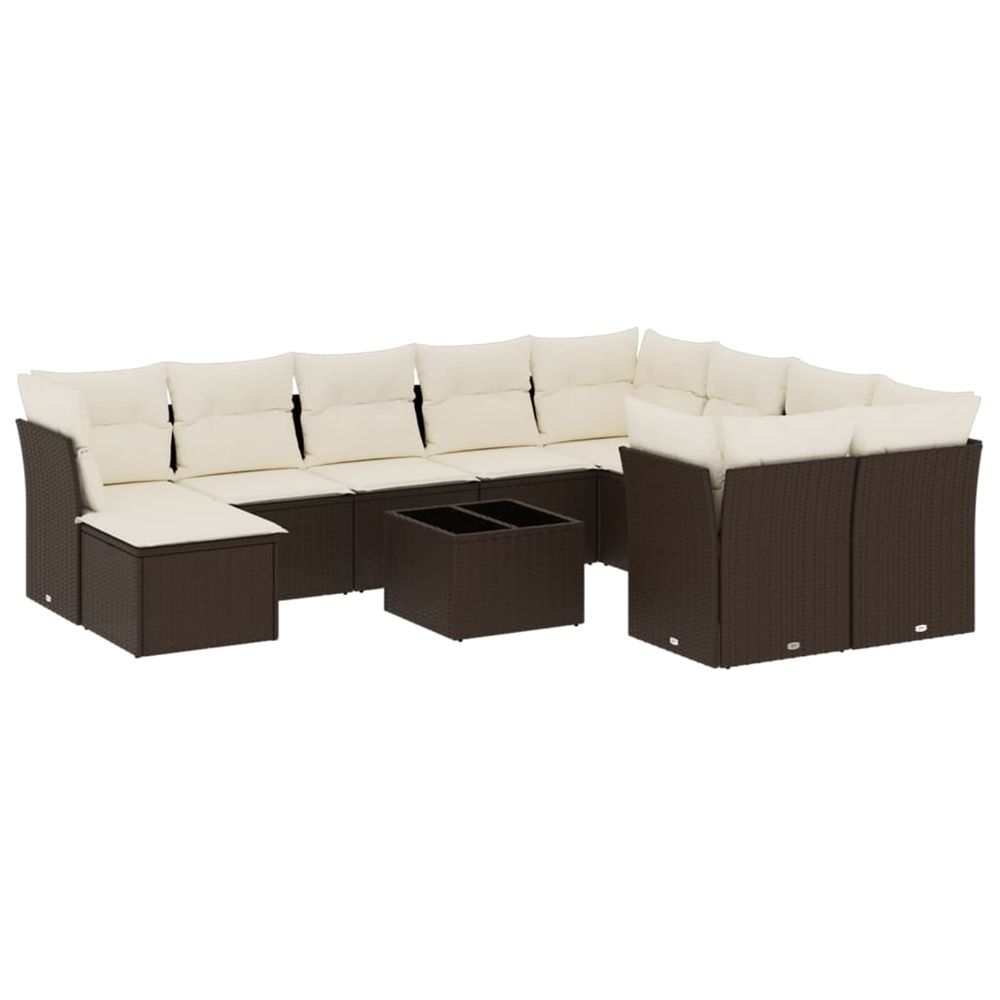 Salon de jardin et coussins 11 pcs marron résine tressée