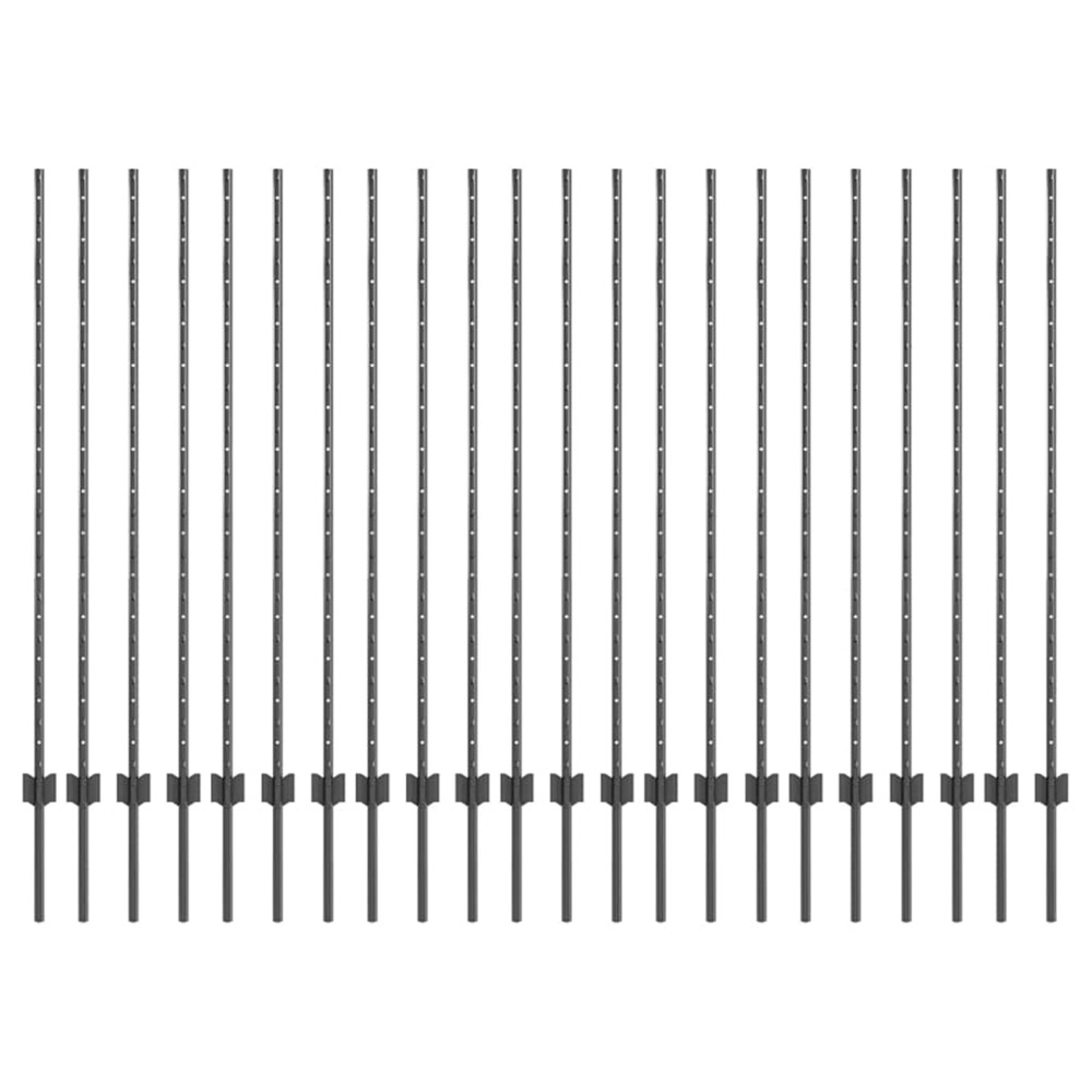 Poteaux de clôture 44 pcs gris 180 cm acier