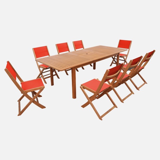 Table de jardin extensible bois d'eucalyptus + 8 assises 180/240cm - arbo + almeria
