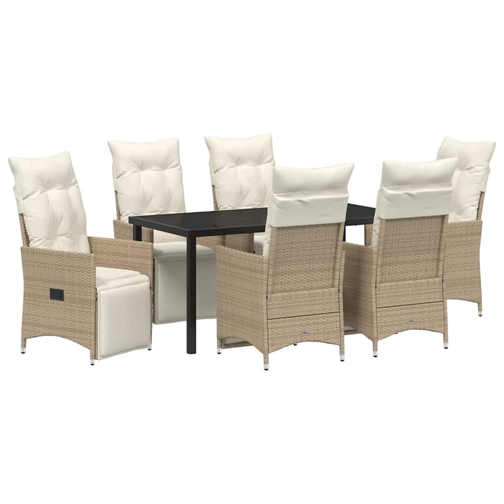 Ensemble de salle à manger pour jardin 7 pcs beige polyrotin