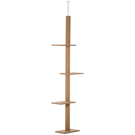 Tour à griffer pour chat du sol au plafond hauteur ajustable 228-260 cm plateformes en peluche douce marron