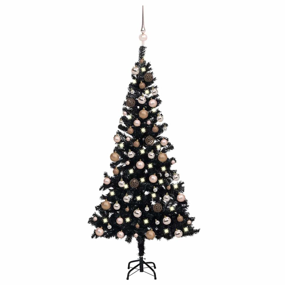 Arbre de noël artificiel pré-éclairé et boules noir 120 cm pvc
