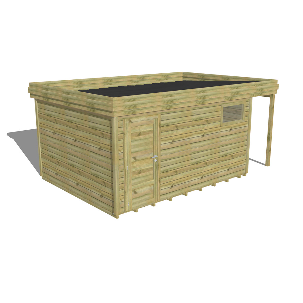 Abri de jardin bois pin traité autoclave 27mm - 5,34x3,44m / 18m2 - bac acier - plancher bois