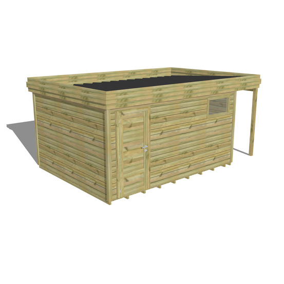 Abri de jardin bois pin traité autoclave 27mm - 5,34x3,44m / 18m2 - bac acier - plancher bois