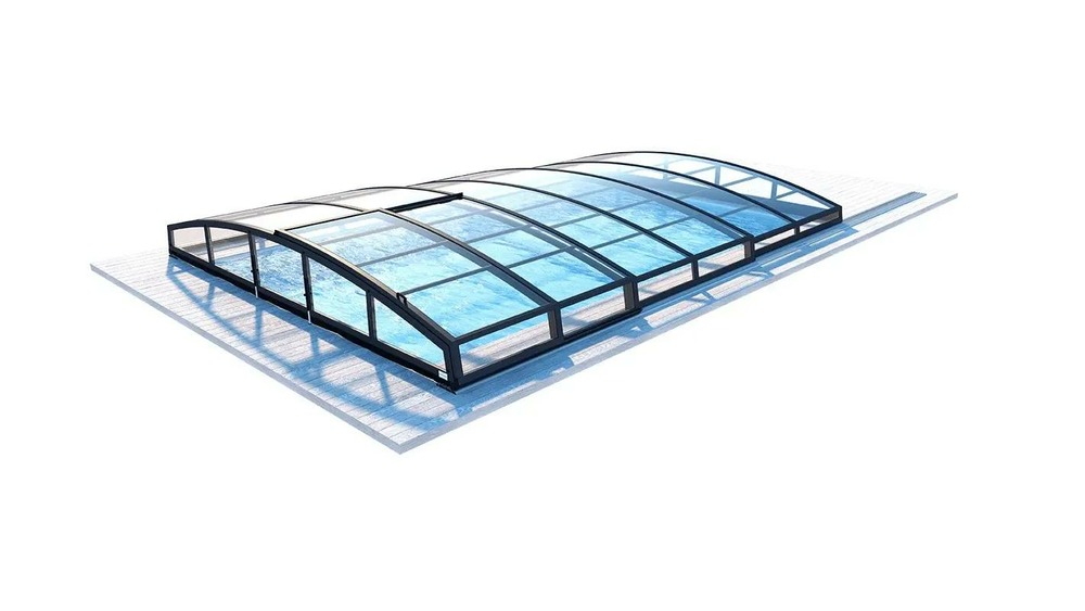 Abri de piscine skyline pour les modèles 7,20x4,20 m - bas58, bas758 - polycarbonate massif 3 mm - couleur ral7016 graphite