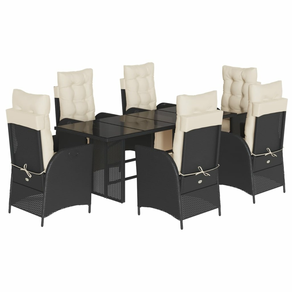 Ensemble à manger de jardin coussins 7pcs noir résine tressée